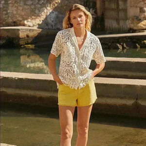 Anthropologie Pilcro Lara Ultra High Frayed Denim Shorts